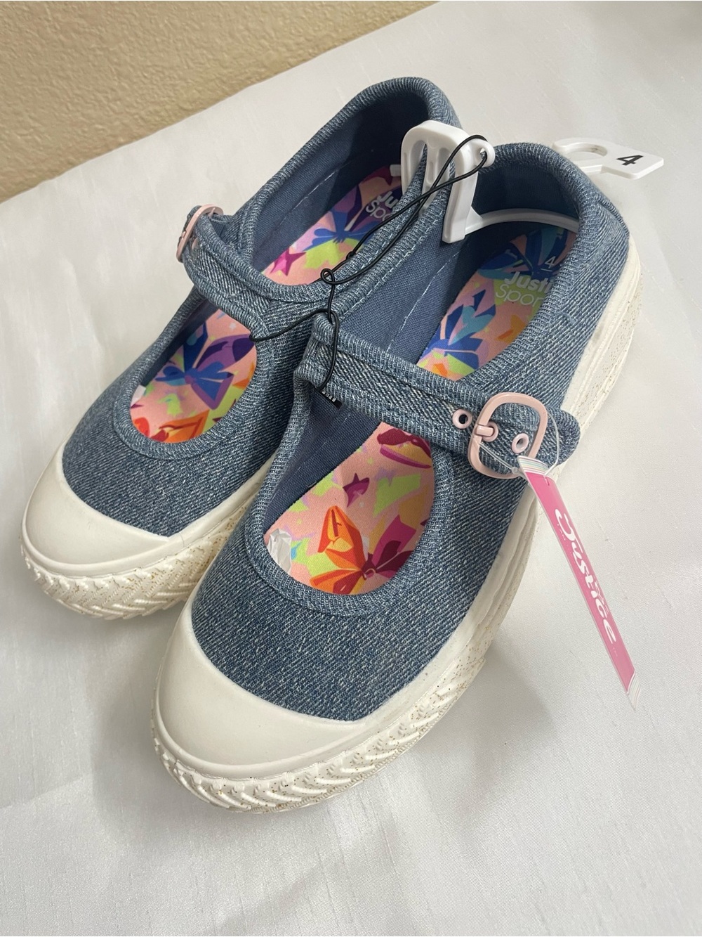 Justice Sport Denim Mary Jane Sneakers in Blue with Pink Accent Size 4 (big Girl